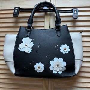 Elegant Black and White Floral Tote